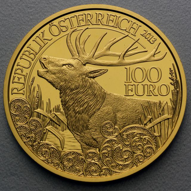 Goldmünze 100 Euro Österreich 2013 - Rothirsch - Unseren Wildtieren auf der Spur