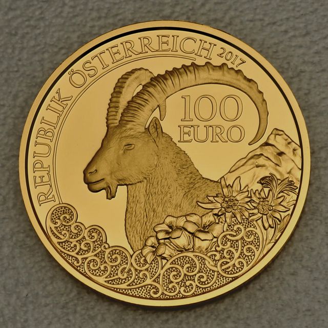Goldmünze 100 Euro Österreich 2017 - Steinbock - Unseren Wildtieren auf der Spur