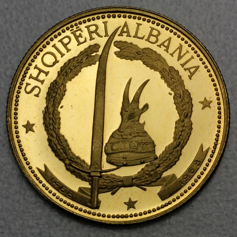 20 Leke Goldmünze Albanien 1968 - 500. Todestad von Prinze Skanderbeg