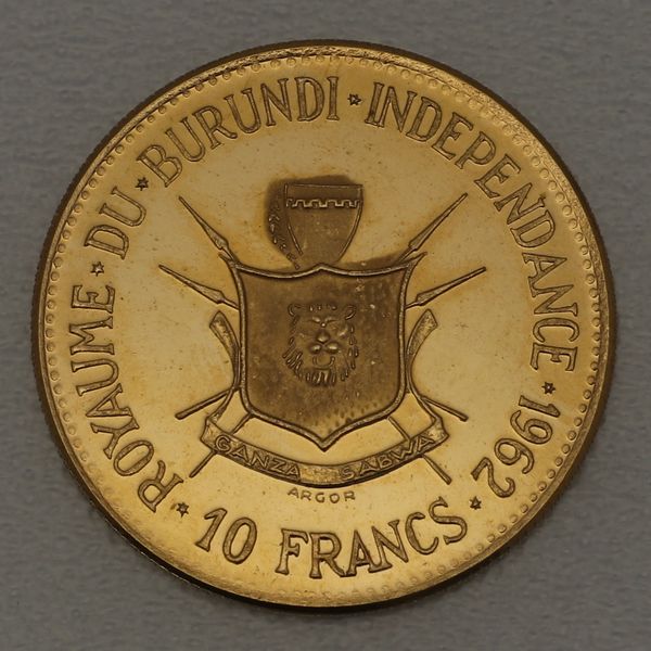 Goldmünze 10 Francs 1962 - Unabhängigkeit Burundi