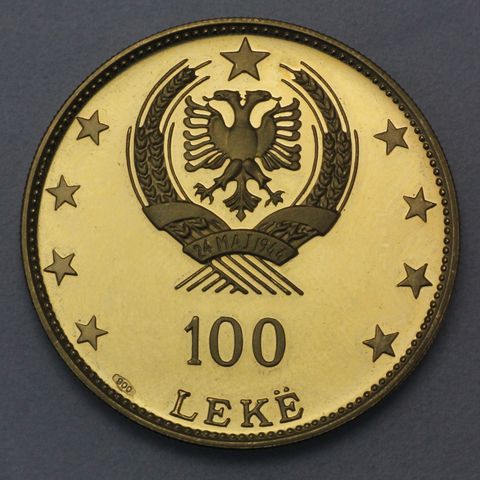 100 Leke Goldmünze Albanien 1968 - Bäuerin bei der Weinlese