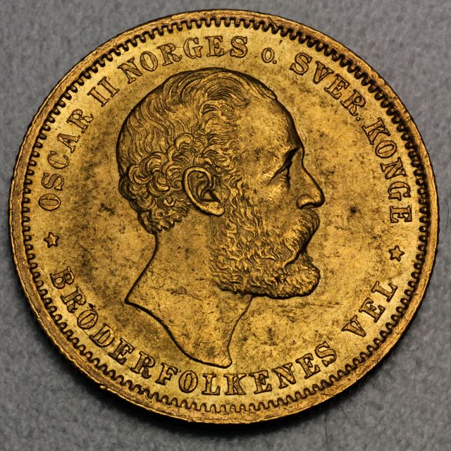 20 Kronen Goldmünze Norwegen 1875 Oscar II Norges o. sver. Konge