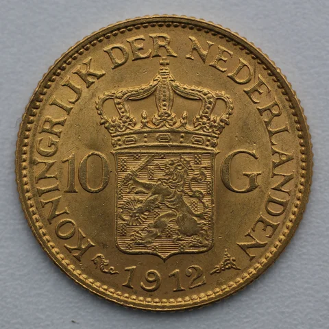 10 Gulden Goldmünze Wilhelmina Niederlande mit Krone Rückseite