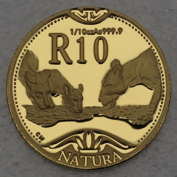 Goldmünze Südafrika Natura Serie Wildcats of Afrika 2003 - 2teiliges Prestige-Set Löwen 1/10oz 10 Rand
