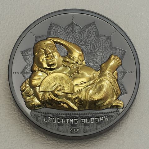 Silbermünze Laughing Buddha (Schwarzprägung und vergoldet)