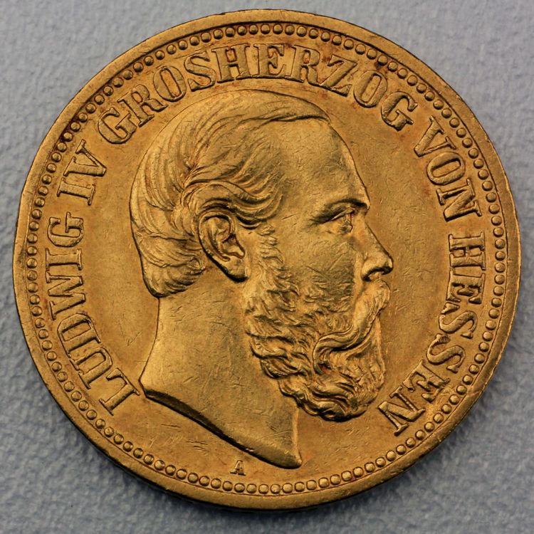 20 Reichsmark Goldmünze Ludwig IV - Hessen - Prägejahr 1892 Jäger Nr. 221