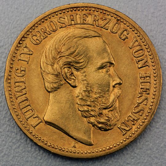 20 Reichsmark Goldmünze Ludwig IV - Hessen - Prägejahr 1892 Jäger Nr. 221