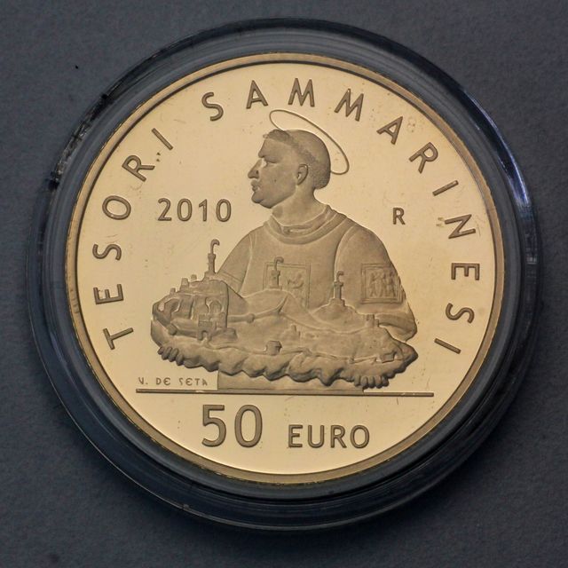 50 Euro Goldmünze San Marino 2010 Temperabild des Heiligen Marino