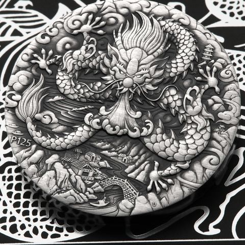 Lunar III, Silbermünze Drache 2024, Antik Finish