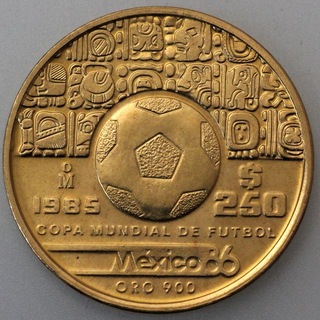 250 Pesos Goldmünze 1985 zur Fussball WM 86 in Mexiko