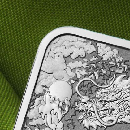 Silbermünzbarren "Rectangular Dragon" der Perth Mint mit Sicherheitsmerkmal "P"