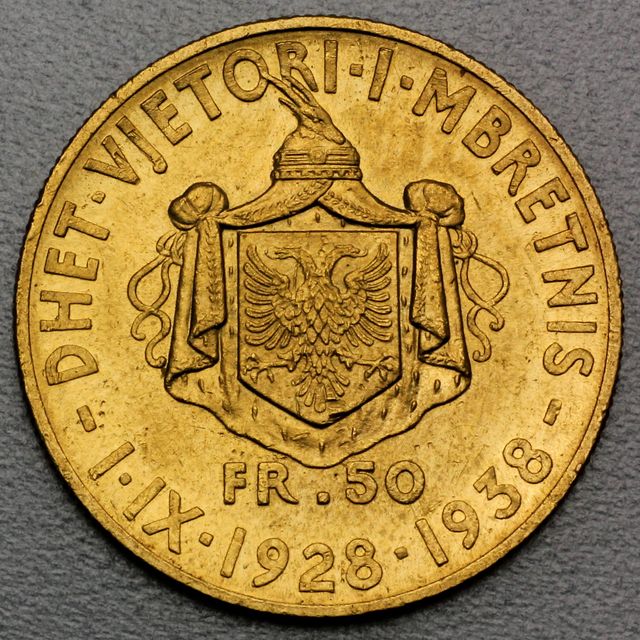 50 Franken Goldmünze Albanien Zogu 1938