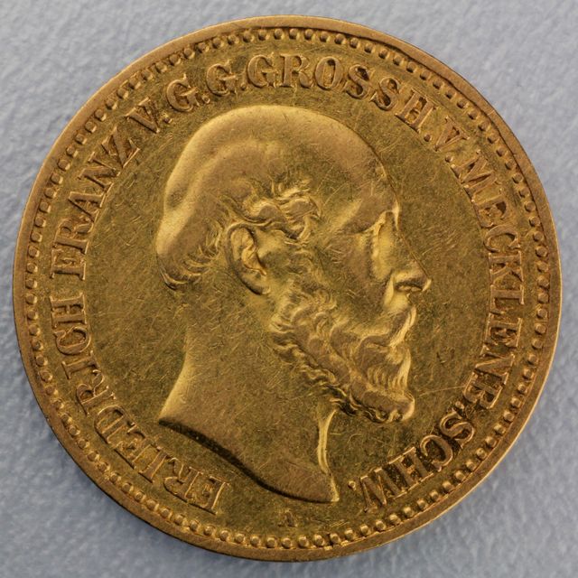 10 Reichsmark Goldmünze Friedrich Franz - Mecklenburg-Schwerin - Prägejahr 1878 Jäger Nr. 231