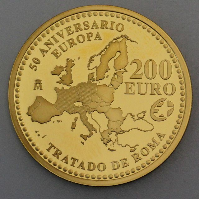 Goldmünze 200 Euro Spanien 2007 Römische Verträge