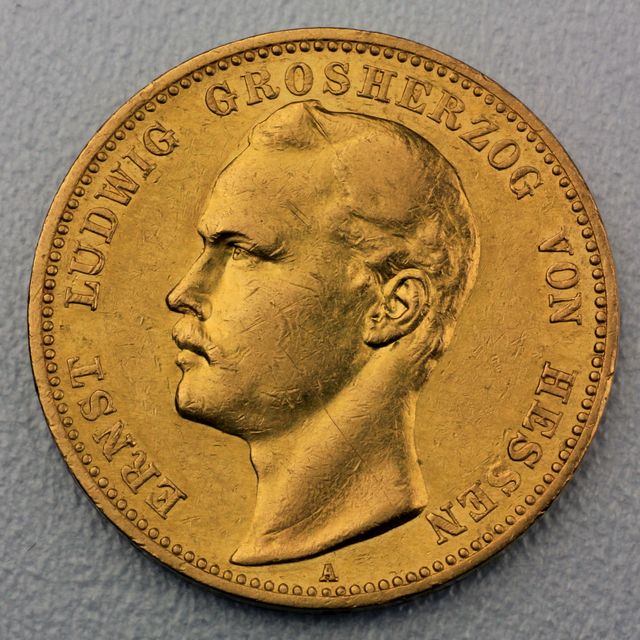 20 Reichsmark Goldmünze Ernst Ludwig - Hessen - Prägejahr 1893 Jäger Nr. 223