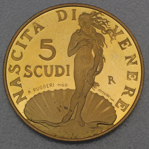 5 Scudi Goldmünze San Marino 1999 - Geburt der Venus