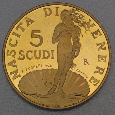 5 Scudi Goldmünze San Marino 1999 - Geburt der Venus