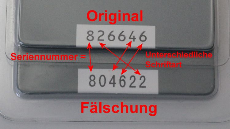 Fälschungserkennung schon Optisch bei Vergleich der Schrift der Seriennummer