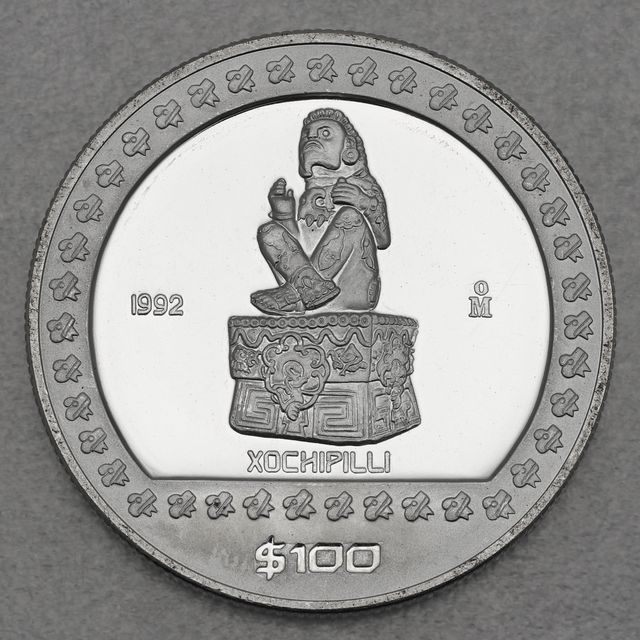 Silbermünze 1oz Mexiko Präkolumbische Kulturen - Azteken 1992 Xochipilli