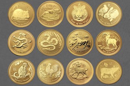 Motivübersicht der Lunar II Goldmünzenserie von 2008-2019