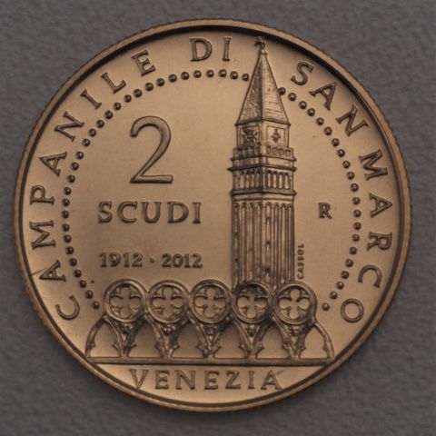 2 Scudi Goldmünze San Marino 2012 - Venezia, Der 100. Jahrestag der Einweihung des neuen Turms der Markus-Basilika