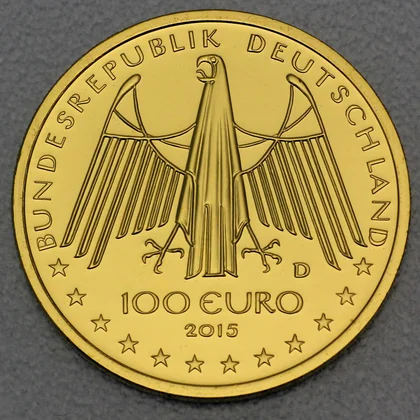 Kehrseite der 100 Euro Goldmünze "Oberes Mittelrheintal" 2015