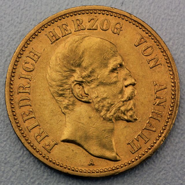 20 Reichsmark Goldmünze Friedrich I Anhalt Prägejahr 1896, 1901  Jäger Nr. 181