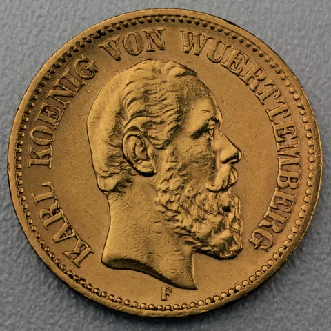 20 Reichsmark Goldmünze Karl - Württemberg - Prägejahre 1874, 1876 Jäger Nr. 293