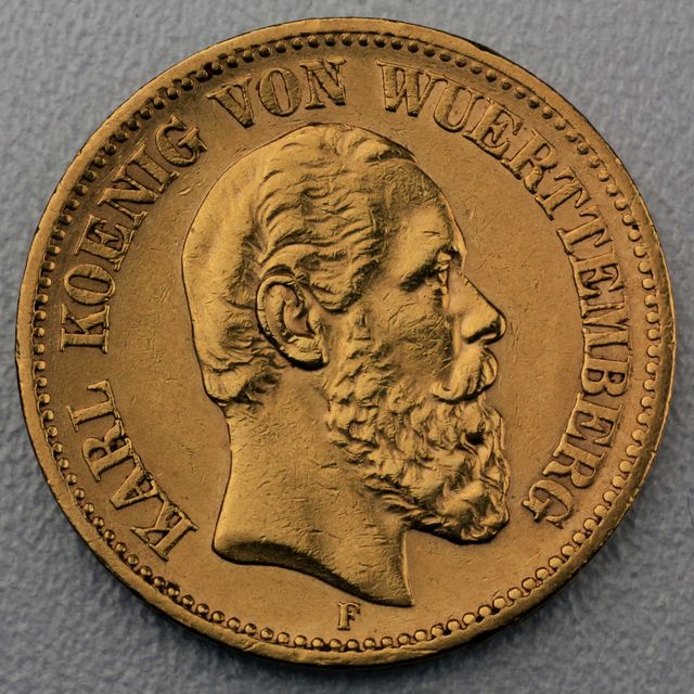20 Reichsmark Goldmünze Karl - Württemberg - Prägejahre 1874, 1876 Jäger Nr. 293