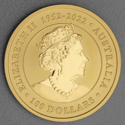 Australian Kangaroo Goldmünze 2023, letztes Abbild von Queen Elizabeth II