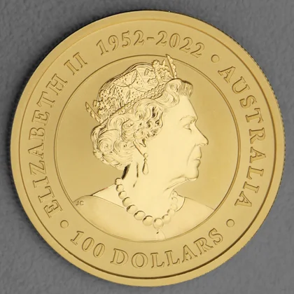 Australian Kangaroo Goldmünze 2023, letztes Abbild von Queen Elizabeth II