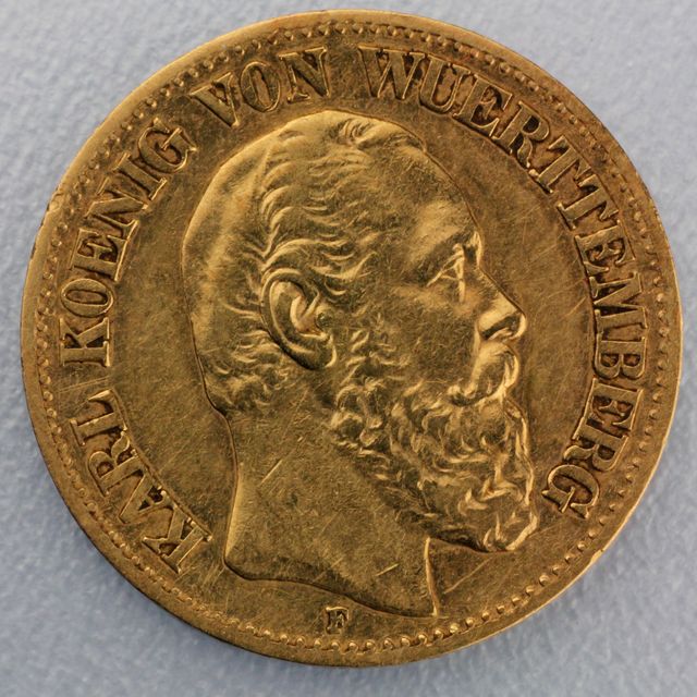 10 Reichsmark Goldmünze Karl - Württemberg - Prägejahre 1872, 1873 Jäger Nr. 289