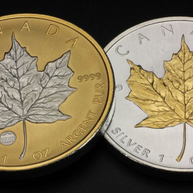 Maple Leaf Silbermünzen vergoldet