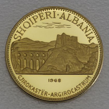 50 Leke Goldmünze Albanien 1968 - Argirocastrum Ruinen 50 Leke Goldmünze Albanien 1968 - Argirocastrum Ruinen