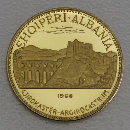50 Leke Goldmünze Albanien 1968 - Argirocastrum Ruinen
