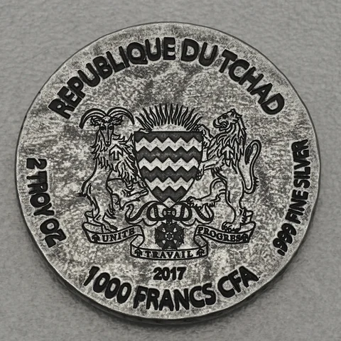 Silbermünze 2oz Tschad Ägyptische Relikte 2017 - Ramses II. Rückseite