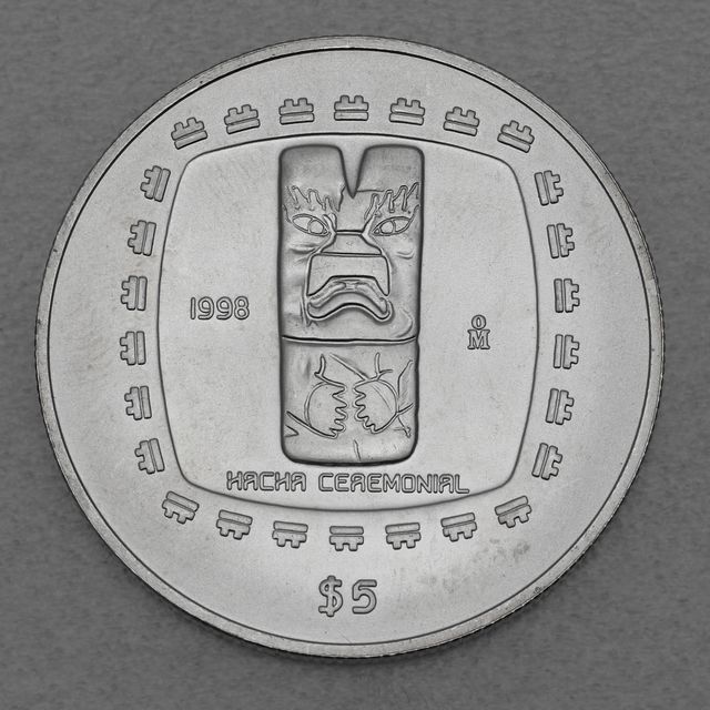 Silbermünze 1oz Mexiko Präkolumbische Kulturen - Olmeken Jadebeil 1998