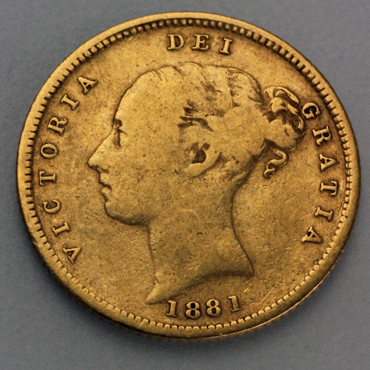 halber Sovereign Goldmünze Königin Victoria mit Wappen auf der Rückseite