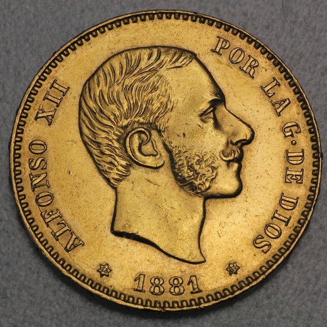 25 Spanische Gold Pesetas Münze 1881