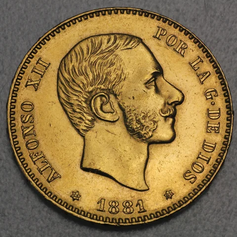 25 Spanische Gold Pesetas Münze 1881