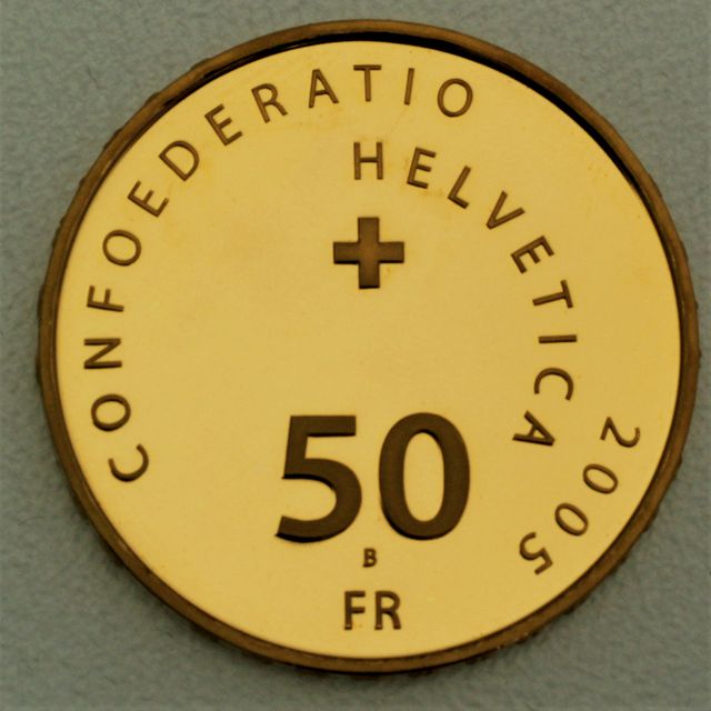 Goldmünze 50 Franken Schweiz 2005 - Automobilsalon