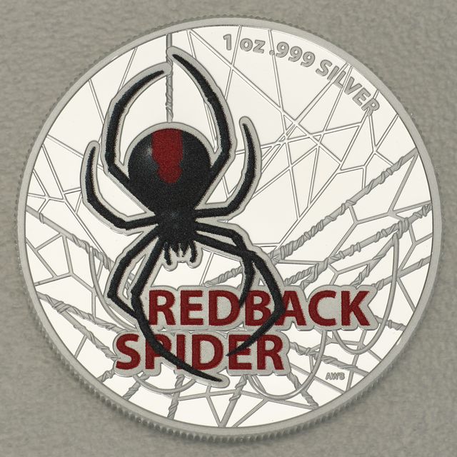 Silbermünze 1oz Australias Most Dangerous Box Redback Spider 2021 in colorierter Variante