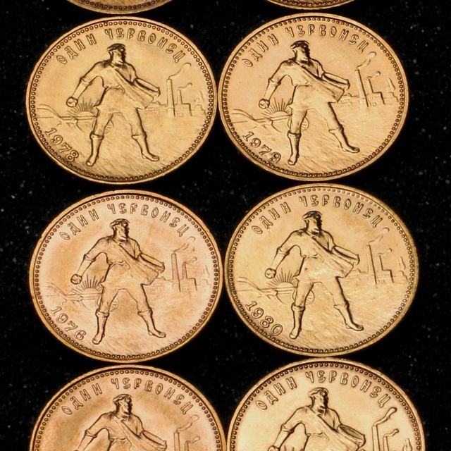 Tscherwonetz Goldmünzen Russland 1923, 1975, 1976, 1977, 1978, 1979, 1980, 1981, 1982