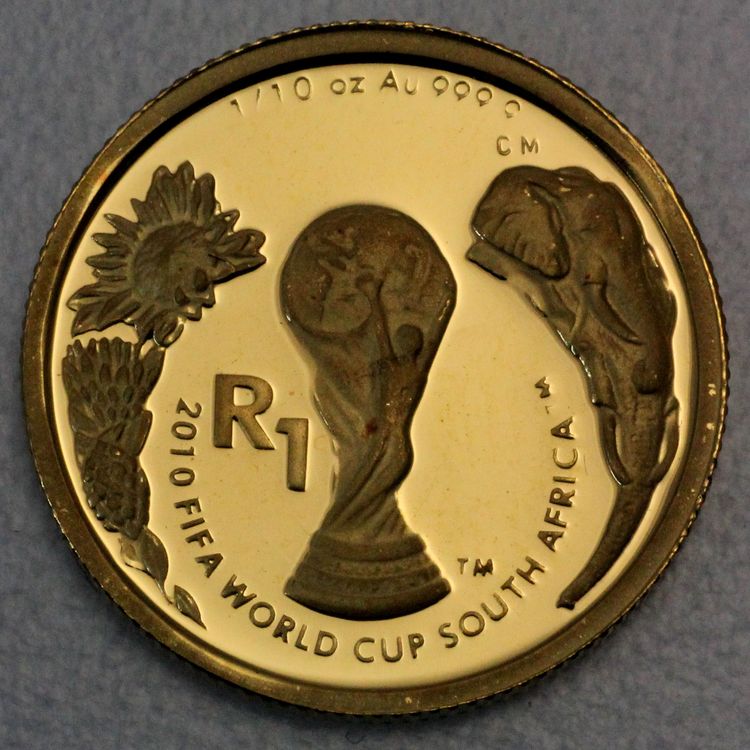 1/10oz Gold 1 Rand 2010 Goldmünzen Fussball WM in Südafrika