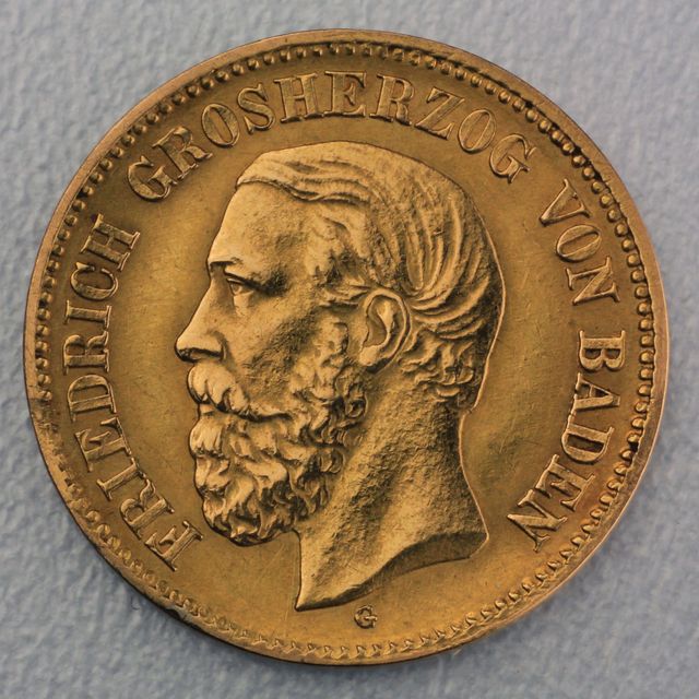 5 Reichsmark Goldmünze Friedrich - Baden Prägejahr 1877 Jäger Nr. 185