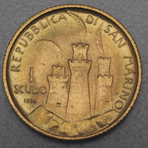1 Scudo Goldmünze San Marino 1976 - Rauchende Türme / Laureate 
