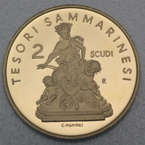 2 Scudi Goldmünze San Marino 2009 - Tesori Sammarines Ceres Bronze Statue