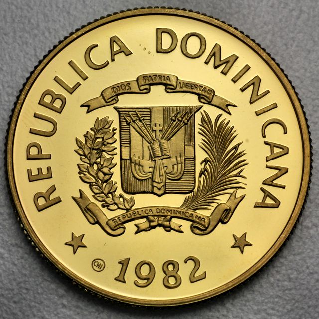 200 Pesos Goldmünze Dominikanische Republik 1982