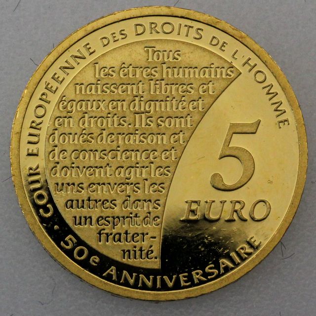 5 Euro Goldmünze Frankreich 2009 - 50 Jahre Europäischer Gerichtshof für Menschenrechte