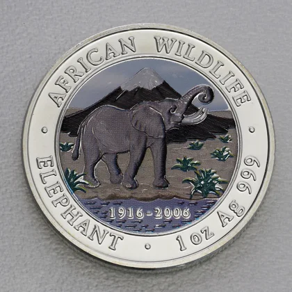 1oz Silbermünze Somalia Elefant 2006, koloriert